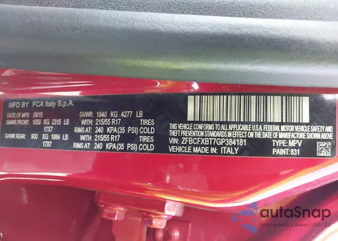 2016 Fiat 500X Easy from USA, damaged, VIN ZFBCFXBT7GP384181